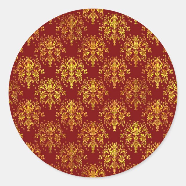 Rich Holiday Damask Classic Round Sticker (Front)