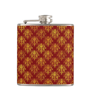 Rich Holiday Damask Hip Flask