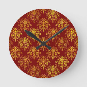 Rich Holiday Damask Round Clock