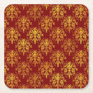 Rich Holiday Damask Square Paper Coaster