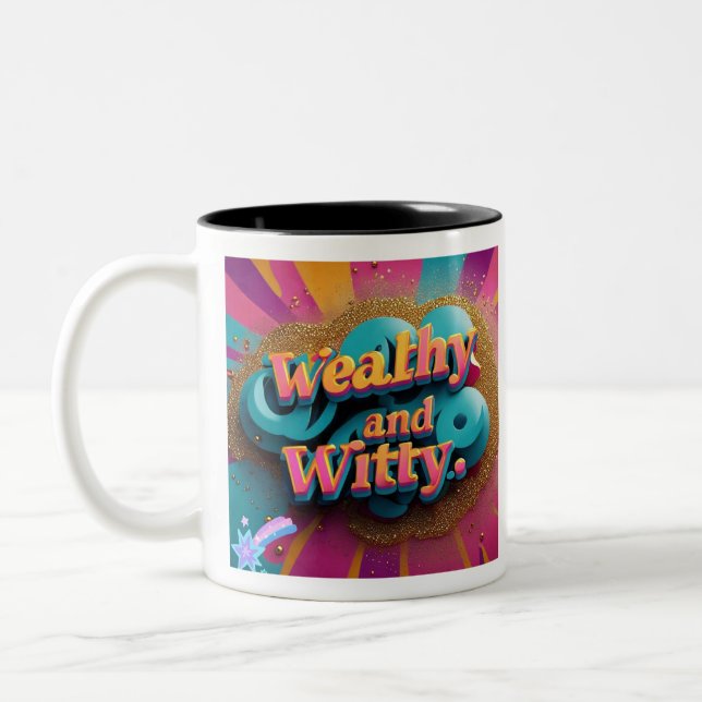 "Rich in Humour and Style" Two-Tone Coffee Mug (Left)