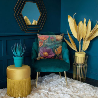 Rich Jewel Toned Florals and a Winged Dragonfly Cushion
