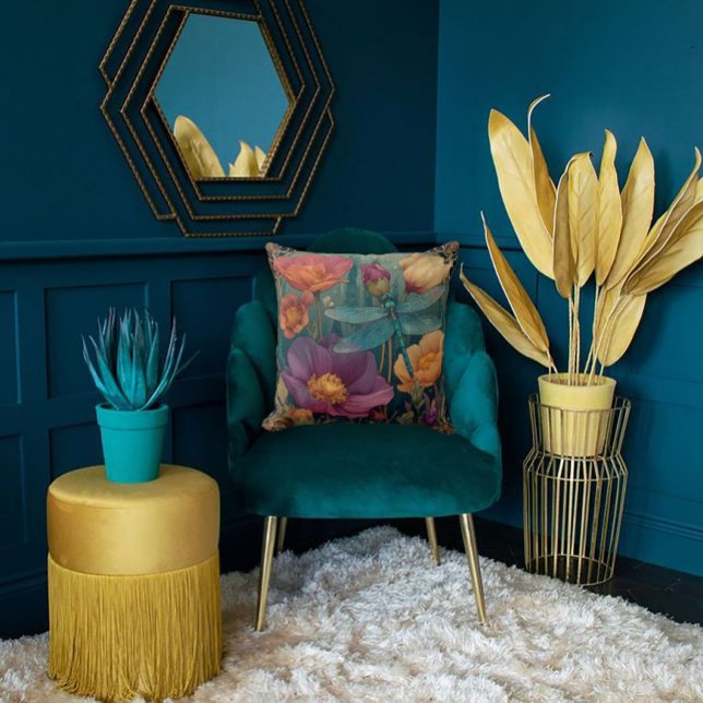 Rich Jewel Toned Florals and a Winged Dragonfly  Cushion (Creator Uploaded)