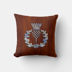 Rich Mahogany Wood Scottish Thistle Print Cushion