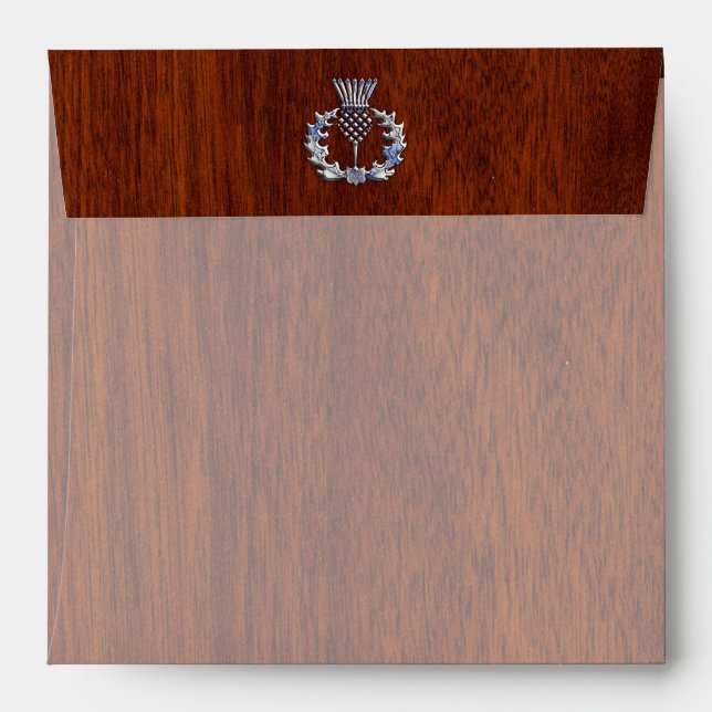Rich Mahogany Wood Scottish Thistle Print Envelope (Back (Top Flap))