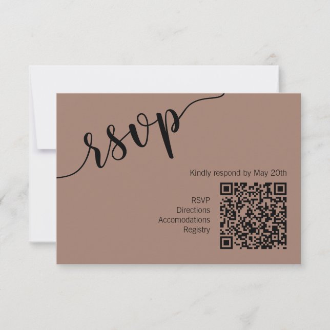 Rich Mocha Black Love Script Minimalist Wedding   RSVP Card (Front)