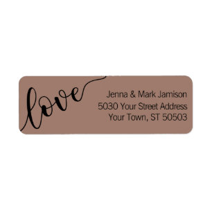 Rich Mocha Black Love Script Return Address Label