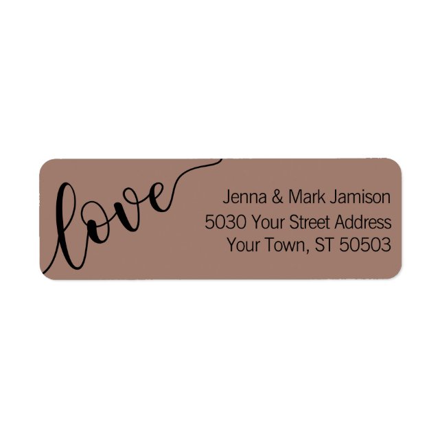 Rich Mocha Black Love Script Return Address Label (Front)