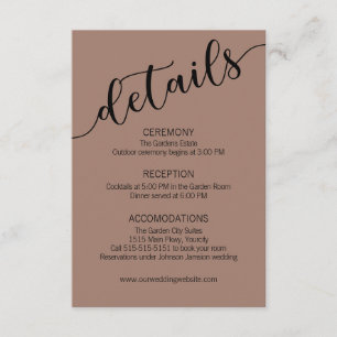 Rich Mocha Black Script Wedding Details  Enclosure Card