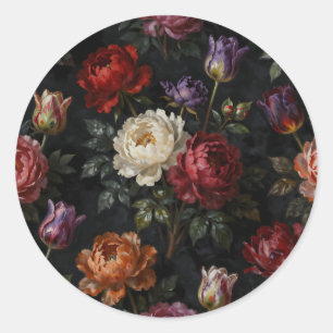 Rich Moody Peony Tulip Floral Arrangement Classic Round Sticker