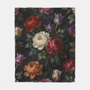 Rich Moody Peony Tulip Floral Arrangement Fleece Blanket