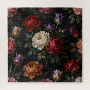 Rich Moody Peony Tulip Floral Arrangement Jigsaw Puzzle