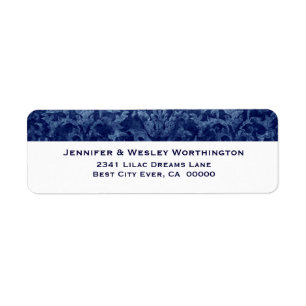 Rich Navy Blue Grunge Damask Wedding V2 Return Address Label