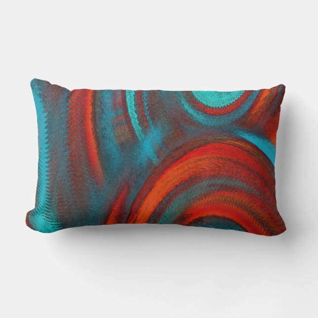 Rich Orange Teal Mix Abstract Modern Lumbar Cushion (Front)