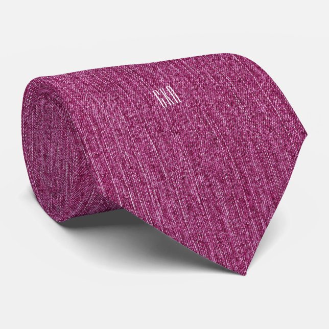 Rich Orchid Denim Print Initials One-Sided necktie (Rolled)