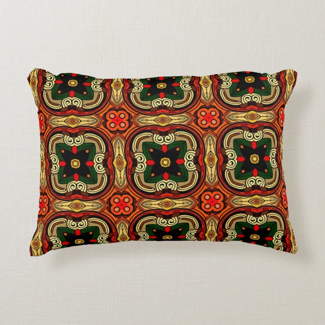 Rich pattern red,yellow and beige Boho Decorative Cushion (Front)