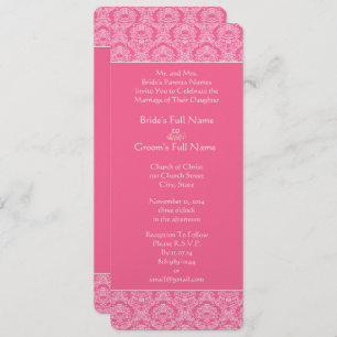 Rich Pink Damask Swirls Wedding Invitation