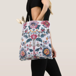 Rich Pink Floral Folk Art Pattern Tote Bag   Tradi