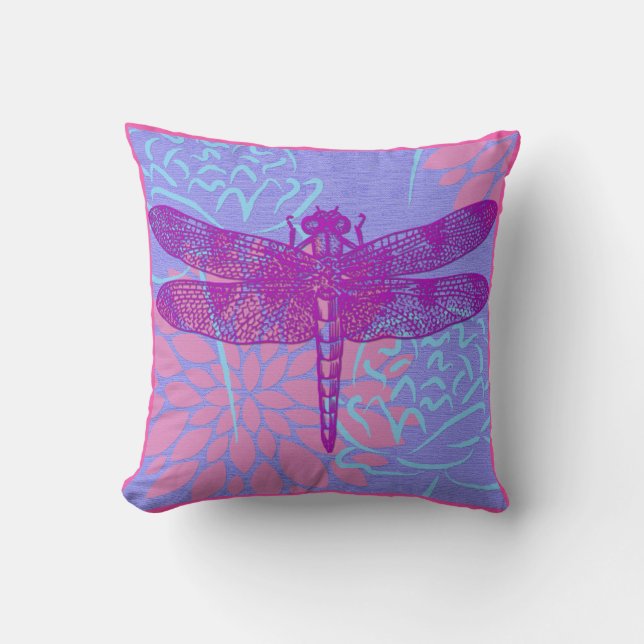 Rich Purple Dragonfly on Soft Violet Pillow (Front)