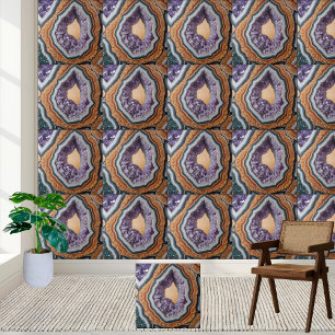Rich Purple Grey and Earthy Tones Amethyst Geode Ceramic Tile