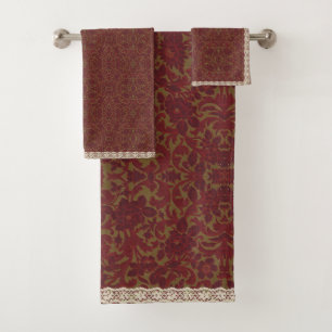 Rich Red Burgundy Floral Vintage Lace Bath Towel S