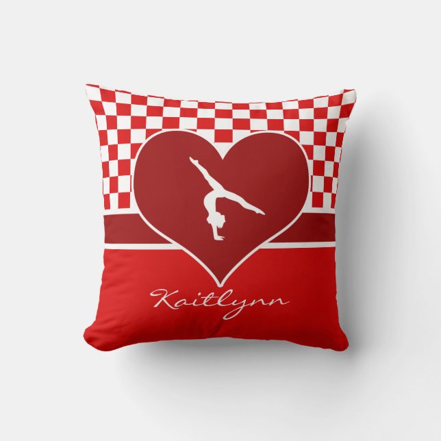 Rich Red Chequered Gymnastics with Monogram Cushion (Front)