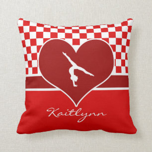 Rich Red Chequered Gymnastics with Monogram Cushion