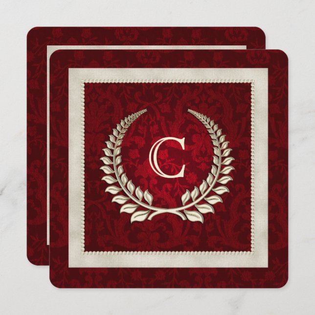 Rich Red Damask and Pearls wedding invitation (Front/Back)