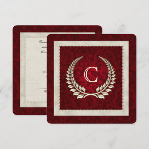 Rich Red Damask and Pearls wedding invitation