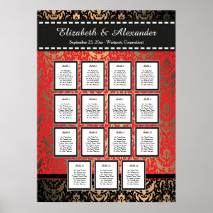 Rich Red Damask Wedding 15 Table Seating Chart