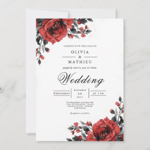 Rich Red Floral Romantic Wedding Invitation