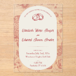 Rich Red French Floral Toile Floral  Acrylic Invitations