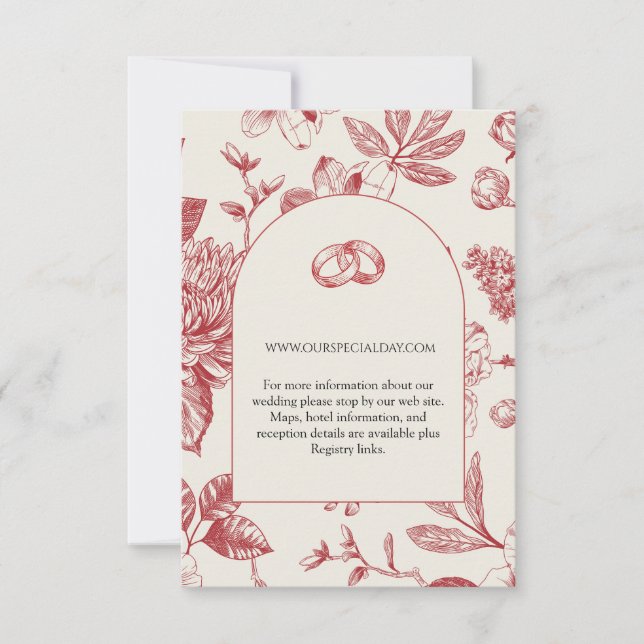 Rich Red French Floral Toile Floral Enclosure Card (Front)