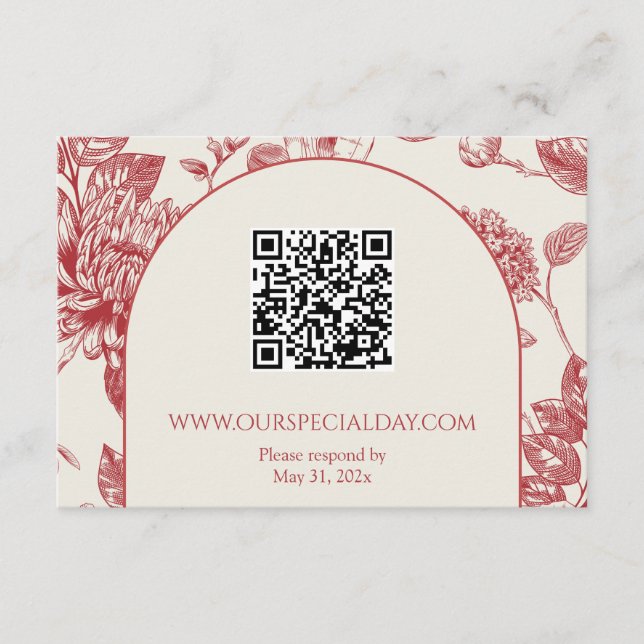 Rich Red French Floral Toile Floral Enclosure Card (Front)