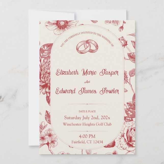Rich Red French Floral Toile Floral  Invitation (Front)