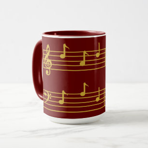 RICH RED GOLD MUSICAL DAD NOTES TREBLE BASS CLEF MUG