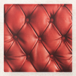 Rich Red Leather: Luxury Textured Detail Glass Coaster