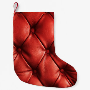 Rich Red Leather: Luxury Textured Detail Small Christmas Stocking