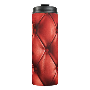 Rich Red Leather: Luxury Textured Detail Thermal Tumbler