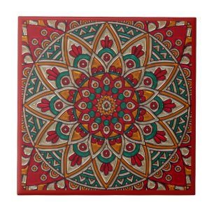 Rich, Red Mandala. Ceramic Tile