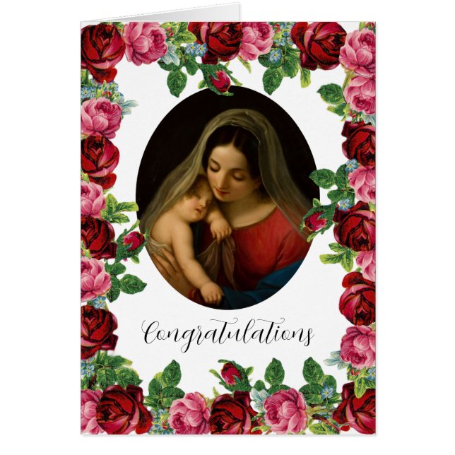 Rich Red Pink Roses Catholic Blessings New Baby (Front)