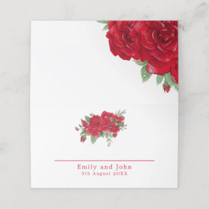 Rich Red Roses Floral Names Date Wedding Place Card