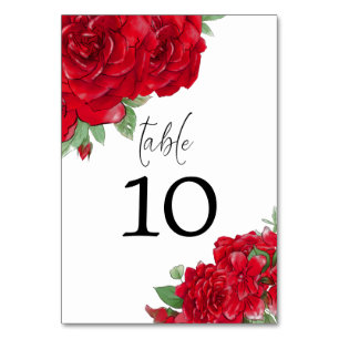 Rich Red Roses Florals Stylish Script Wedding Table Number
