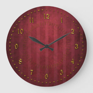 Rich Red Stripped Grunge Numbered Large Clock