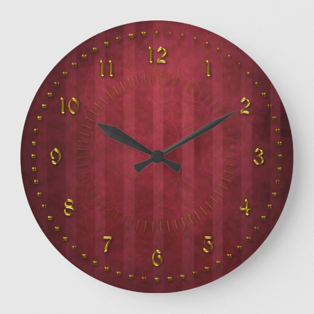 Rich Red Stripped Grunge Numbered Large Clock (Front)