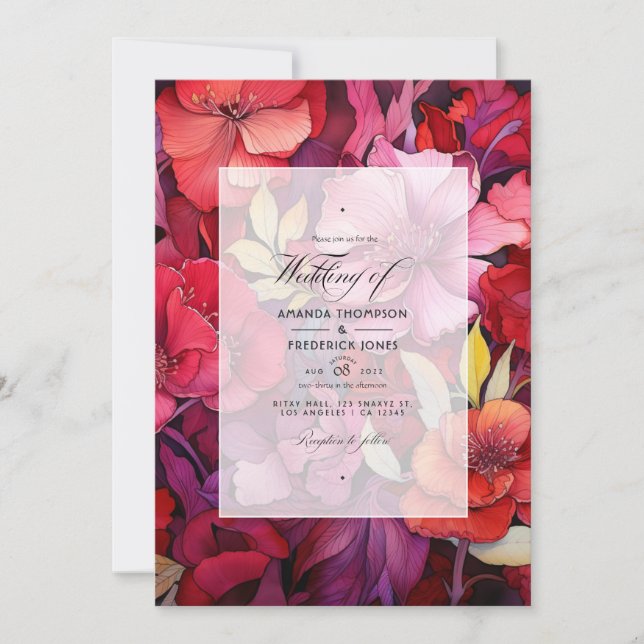 Rich Reds Floral Winter Wedding Invitation (Front)