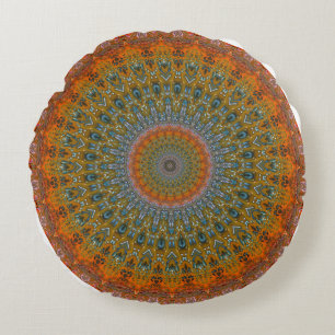 Rich Reds India Mandala Round Throw Pillow