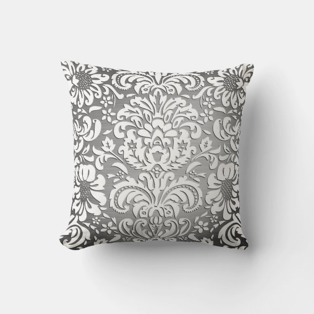 Rich Regal Damask Grey Fade Cushion (Front)