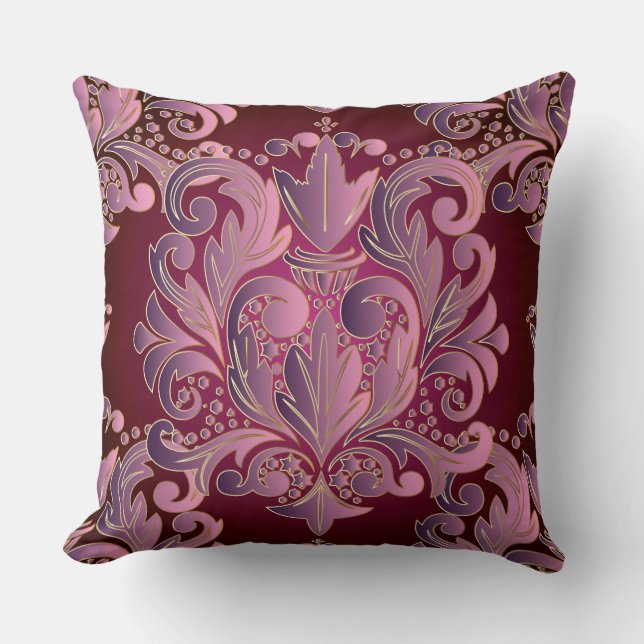 Rich Rose Elegant Damask Decorative Pillow (Front)