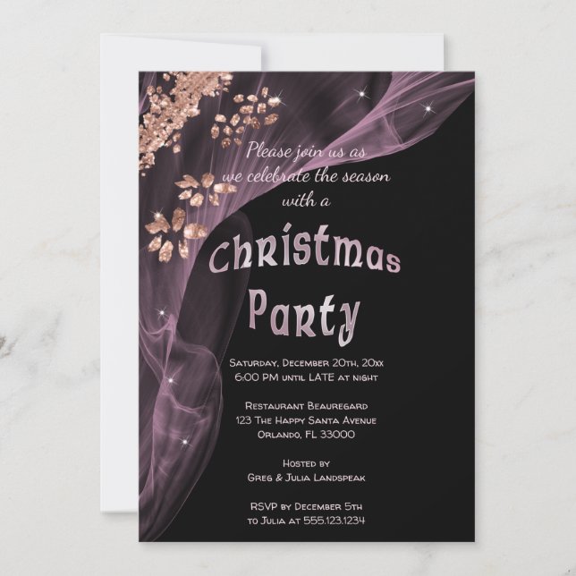 Rich Rose Gold Nuggets Christmas Glitter Invitation (Front)